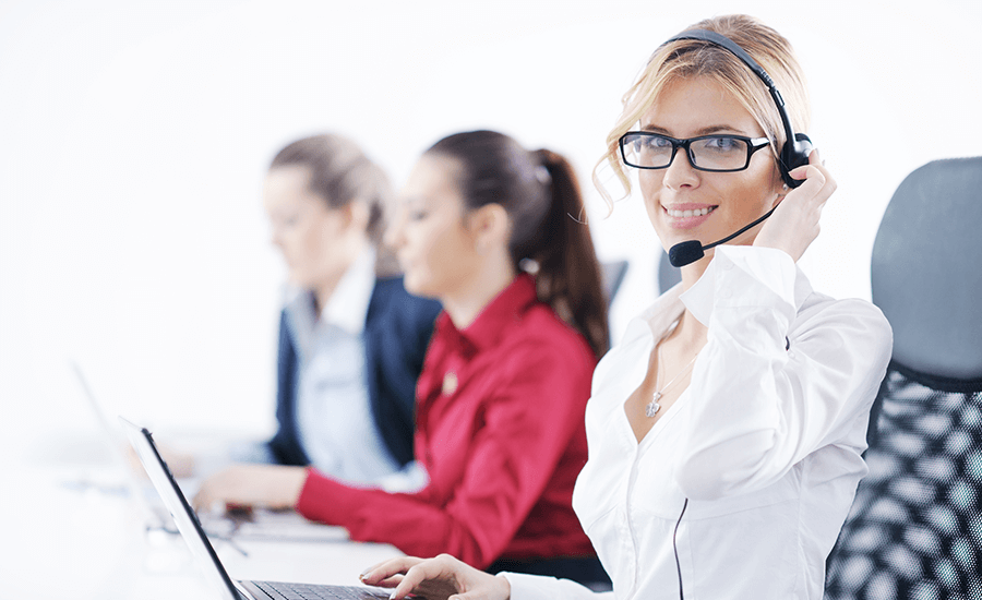 Smiling girl in the call center