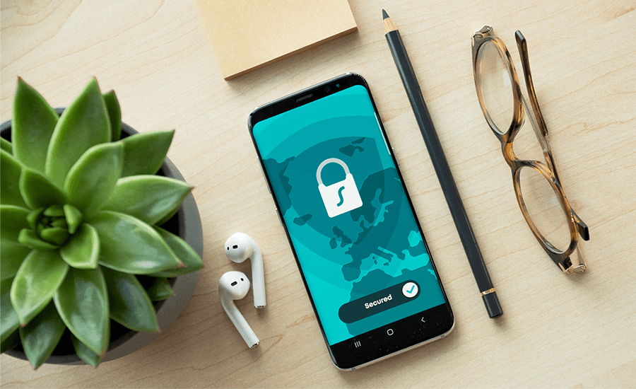 The phone with vpn security connection put on the table